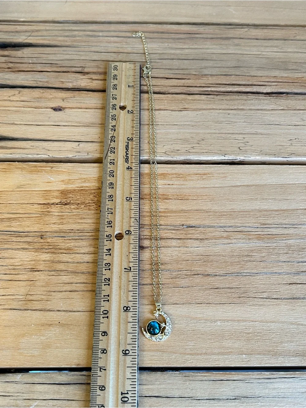 Gold-Plated Crescent Moon & Blue Opal Pendant Necklace - Women Jewelry